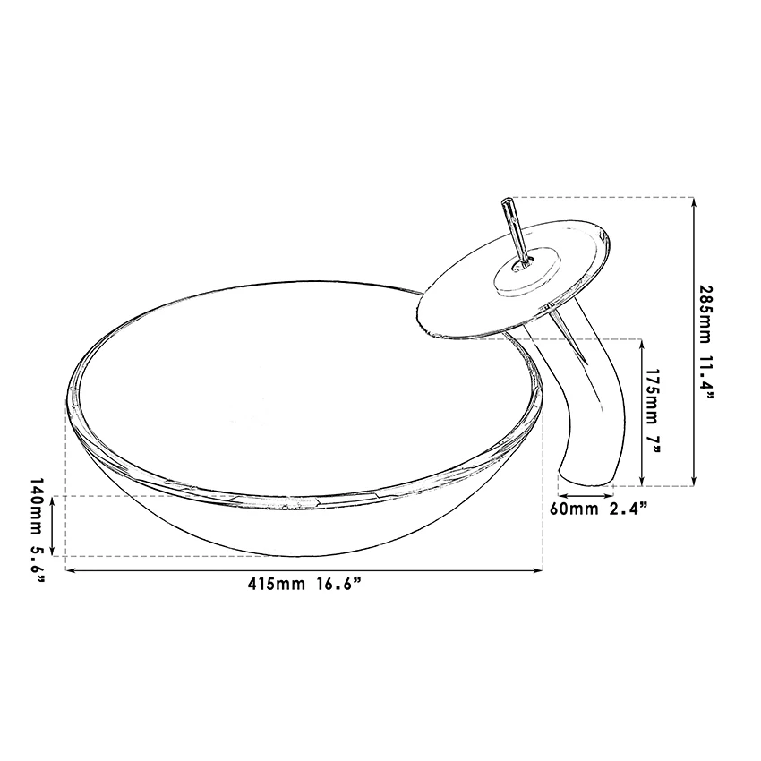 ZAPPO Bathroom Art Gold Fish Tempered Glass Basin Sink Vanity Vessel Sink Bowl with Waterfall Faucet Mixer Round Sinks