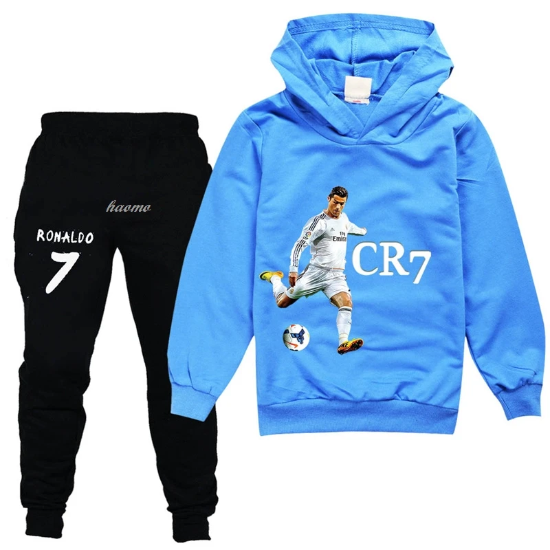 Hot CR7 Teens Children's Clothing Boys Hoodie Set Kids Cartoon Print Sport Suits Girls Hoodies Long Sleeve Tops + Pants Sets