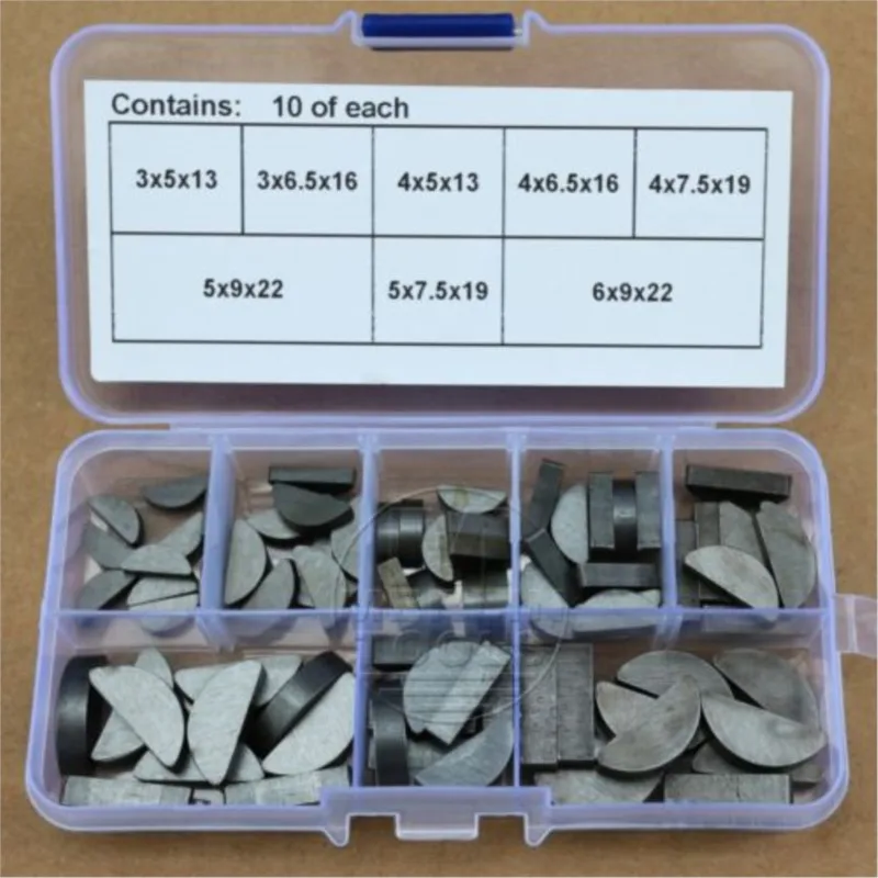 【80Pcs/Box】Woodruff Key Half Round Key Assortment Set Steel Black Oxide 3x5x13 4x6.5x16 5x9x22mm Metric Keyway for Motor Shaft