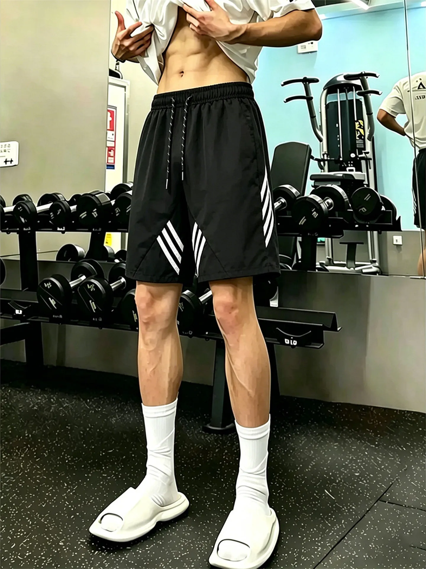 

Black Three-Stripes Quick-Dry Sports Shorts Men's Summer American Running Basketball Fitness Casual Five-Quarter Pants