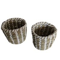 2Pc Desktop Storage Basket Seagrass Woven Bucket Storage Box