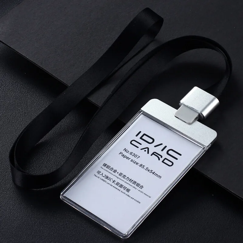 

High Quality Transparent Acrylic Business Work Card ID Badge Holder with Lanyard Office School Supplies