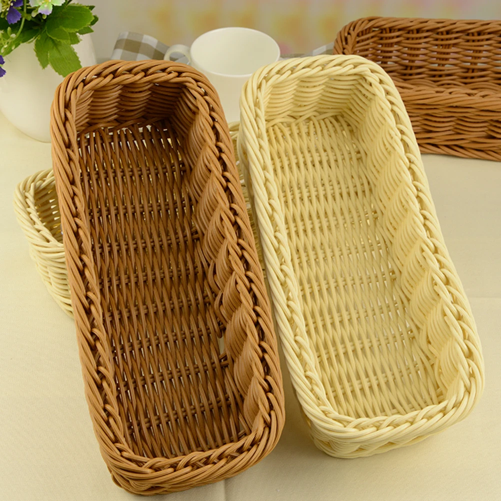 1pc Plastic Rattan Woven Basket Cutlery Storage Basket Chopsticks Holder Spoons Fork Storage Box Container Tableware Organizer