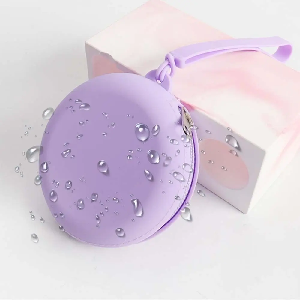 Solid Color Round Silicone Coin Purse Mini Data Cable Storage Bag Outdoor