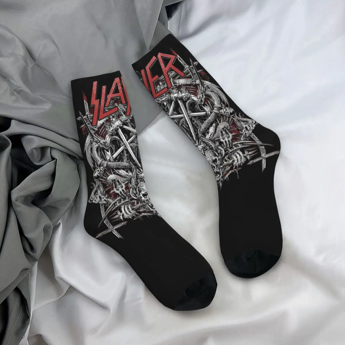 Casual 1980s Metal Band Slayer Trash Metal Sports Socks Polyester Long Socks for Unisex Non-slip