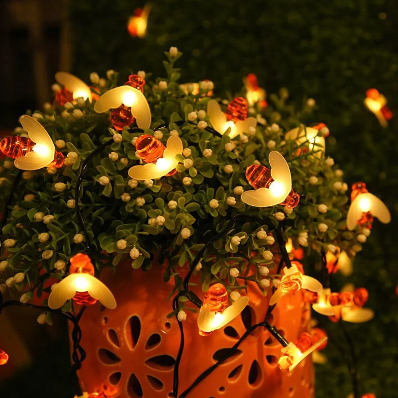 Solar String Light Cute Bee Outdoor Light Wedding Home Garden Patio Party Christmas Tree Honeybee Starry Fairy Decor Lamp