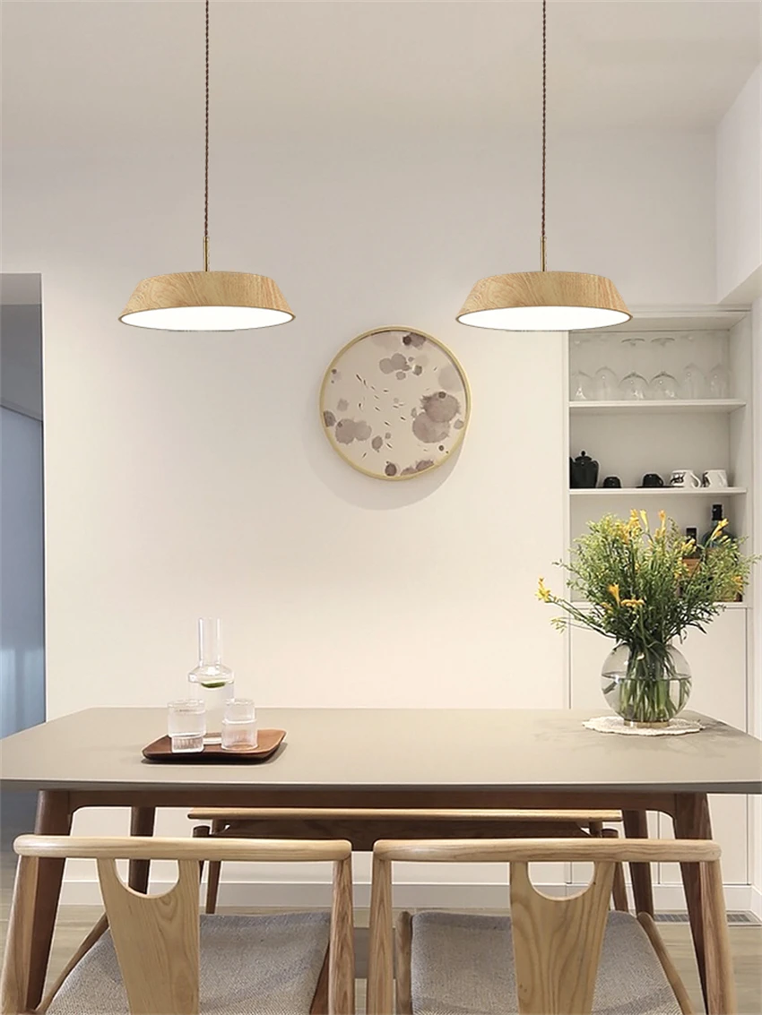 Japanese style silent wind wooden pendant lights kitchen dining table lamp log wood single head bedroom study lights lighting