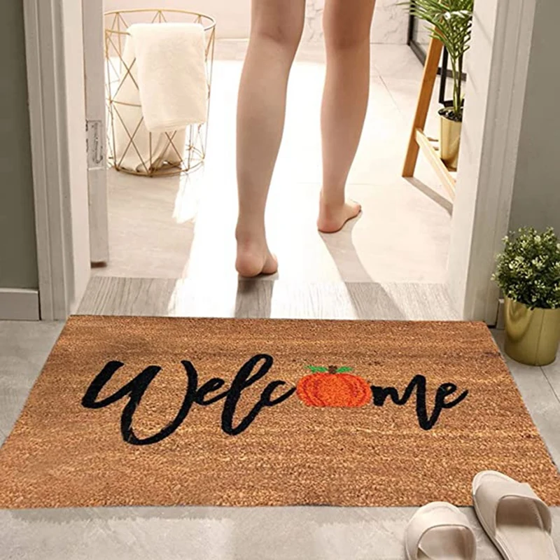 ฮาโลวีนหัวฟักทองพรมประตูฮาโลวีนพรมเช็ดเท้าพรมยินดีต้อนรับสู่บ้านพรมกันลื่นด้านล่างในร่มกลางแจ้งพรม