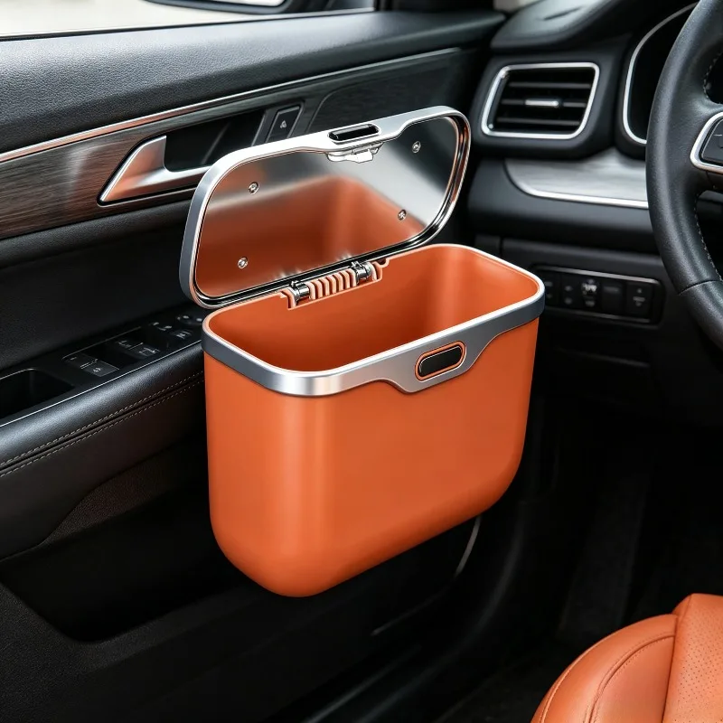 

Multifunctional Car Trash Can with Lid Button, Hanging Storage Bin for Wet and Dry Use, Auto Interior Accessories, Organizer Box