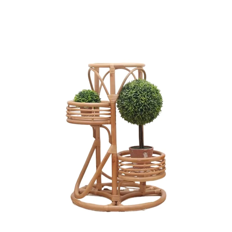 

Nordic Solid Wood Plant Stand Indonesian Rattan Bamboo Floor Shelf for Living Room Sofa Side Corner Balcony