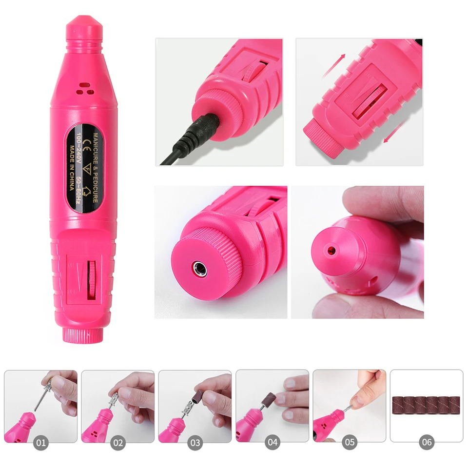 Kit profesional de fresa eléctrica USB con lámpara UV LED para secado de gel, set de inicio acrílico 4