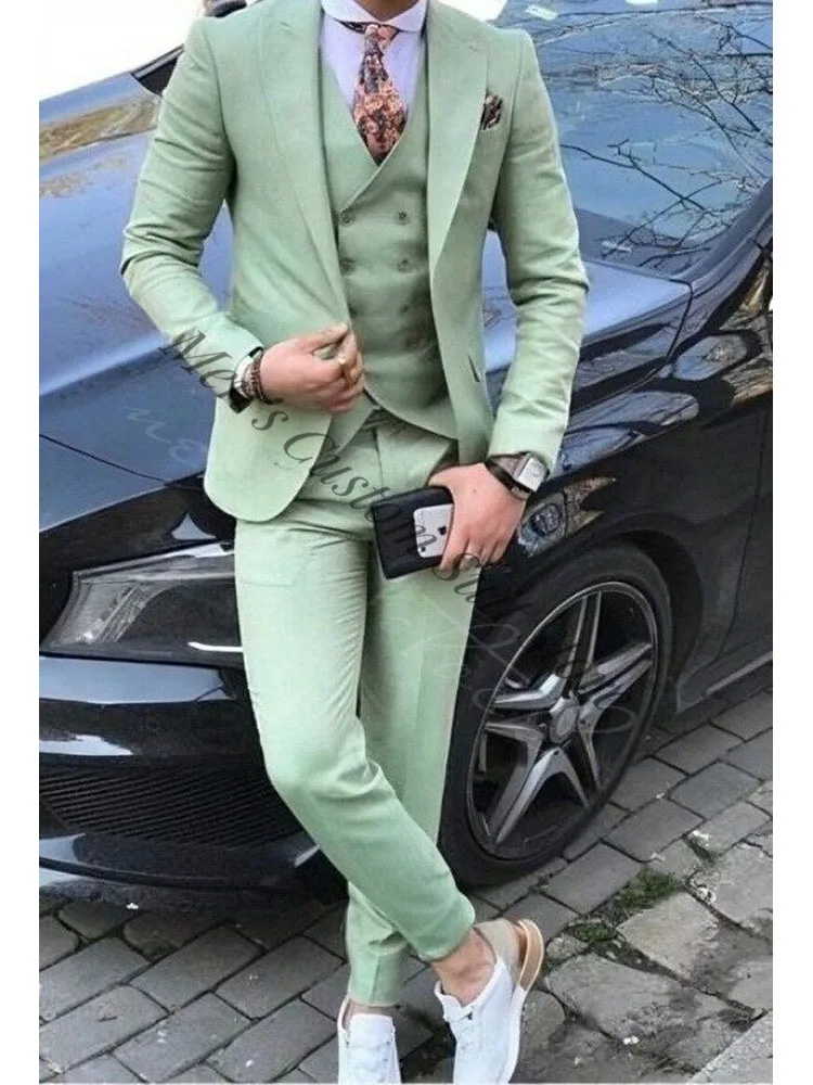 Men Sage Green Wedding Tuxedos Suits Grooms Wear Suit 3 Piece Suit One Button Event Party Wear Suit for Men Dinner Suits