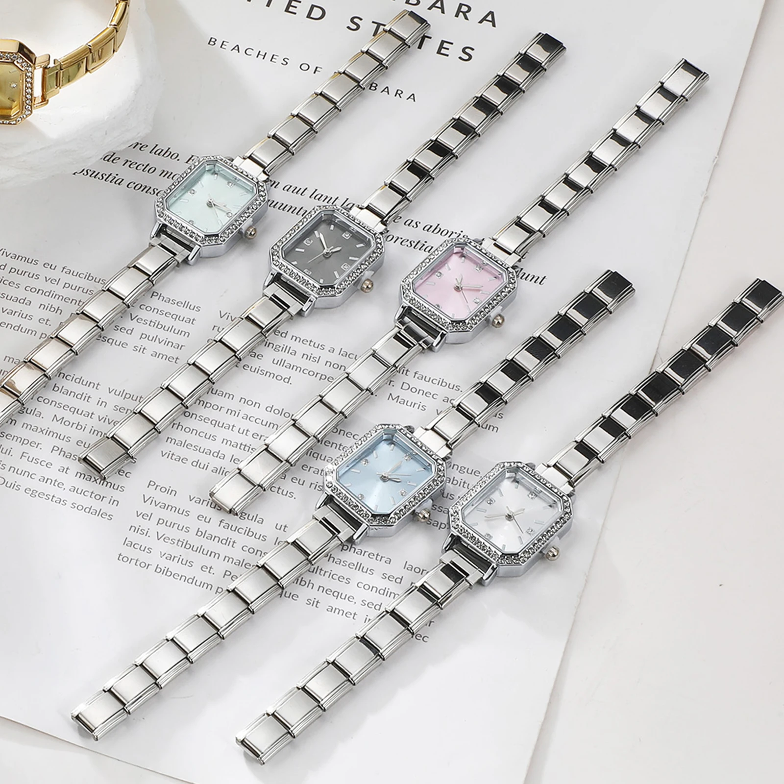 موصل ساعة الموضة الفولاذ المقاوم للصدأ صالح 9 مللي متر وصلات سحرية إيطالية المرأة ساعة مربعة رأس رابط سوار لتقوم بها بنفسك مجوهرات هدية #2