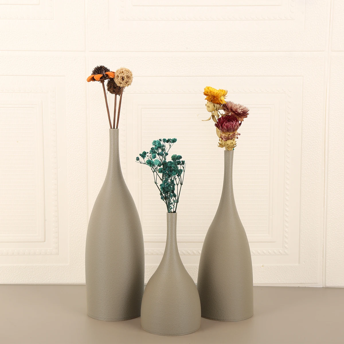 Cross-border Art Flower Vase, Morandi Matte Slim Neck Bottle Vase for Home Living Room Single Dried Flower Tabletop Decor Displa
