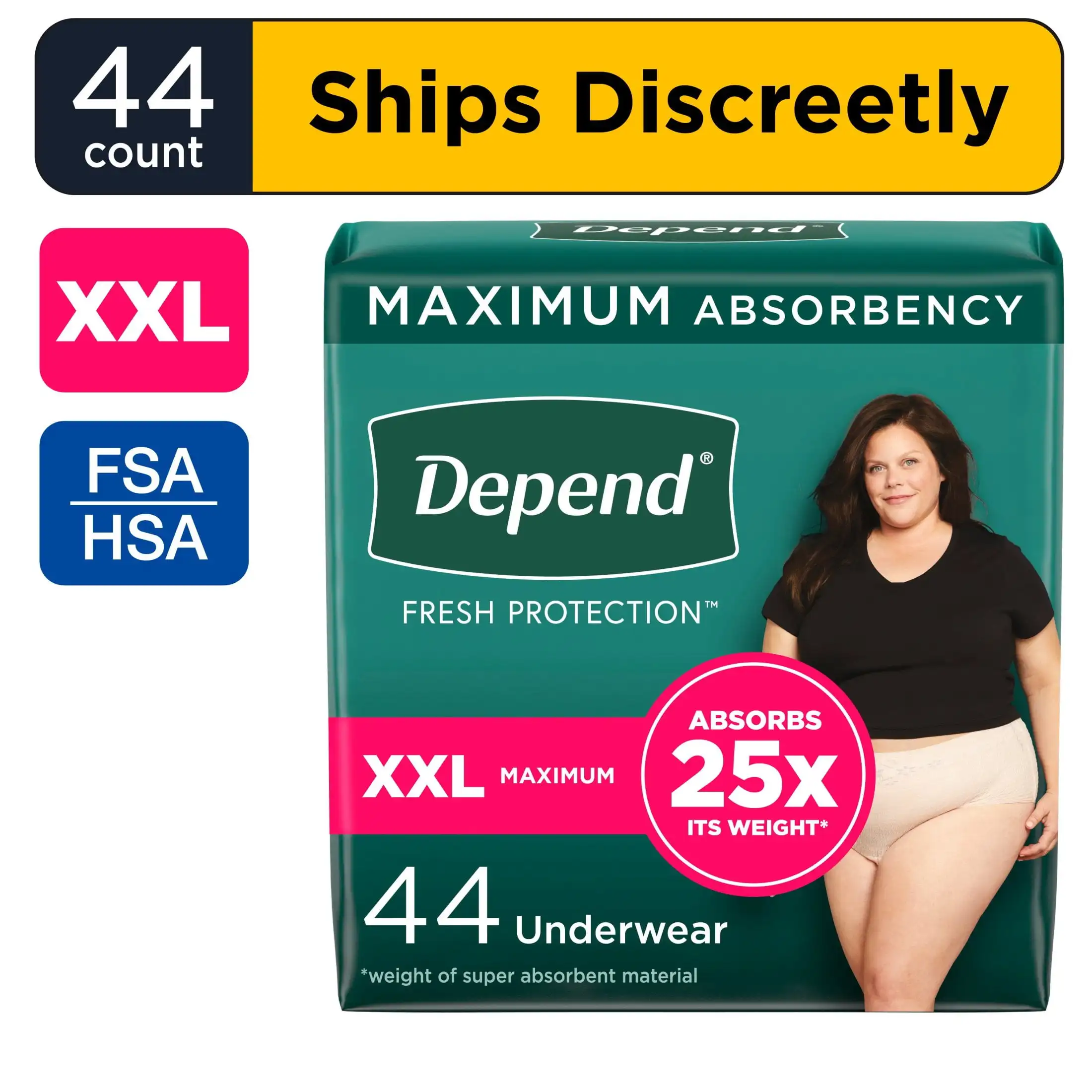 

Fresh Protection Incontinence Underwear for Women, Adult Diapers, Xxl, 44 Count
