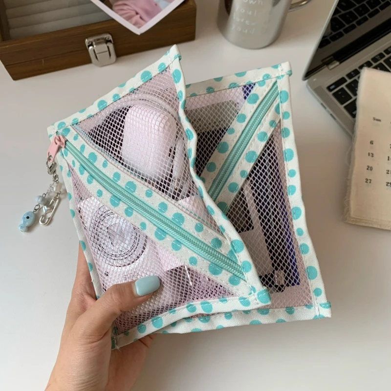 Polka Dot Mesh Cosmetic Bag Lightweight Portable Zipper Makeup Storage Pouch Breathable Transparent Toilet Organizer For Travel