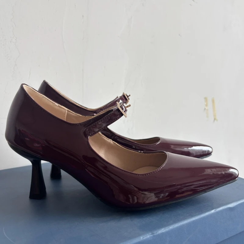 Sexy Point Women\'s Heels Mary Janes Shoes Elegant Black Nude Burgundy Heeled Pumps Large Size Office Party Wedding Shoes Ladies