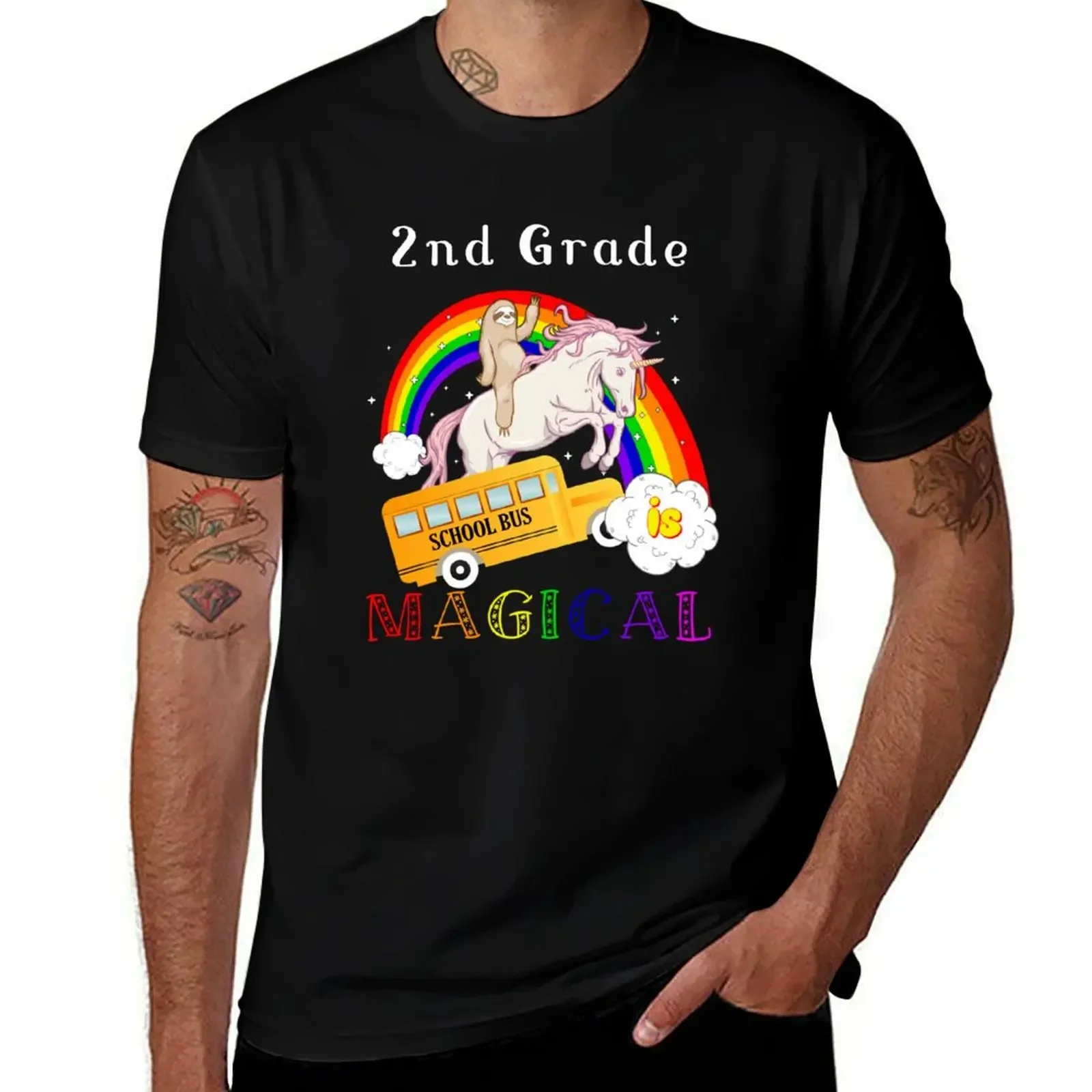 2nd grade is magical unicorn bus T-Shirt luxury clothing labubu cute tops outfits for men