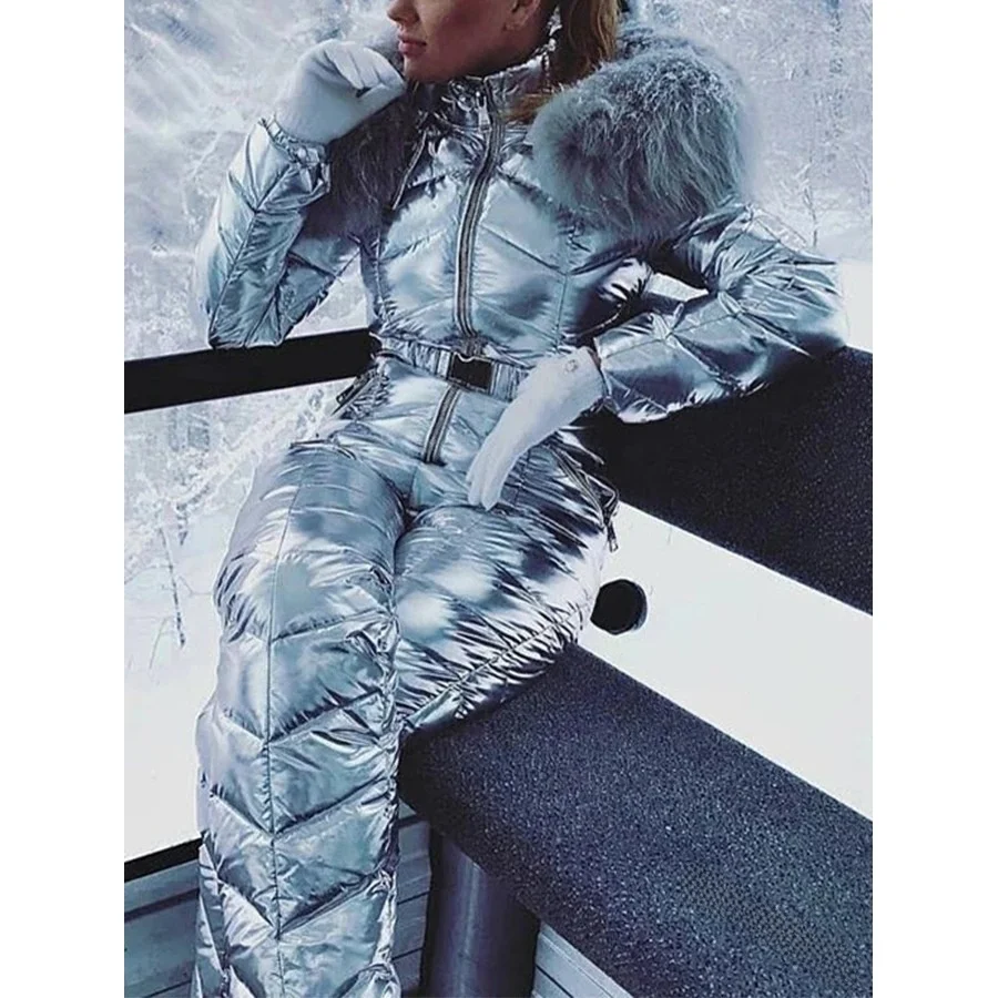 

Spor Ski Jaet Women's Warmth Cross-Border Hooded Jumpsuit Snow Cotton Suit High Waist Long Pants 96% plus Other Fabric