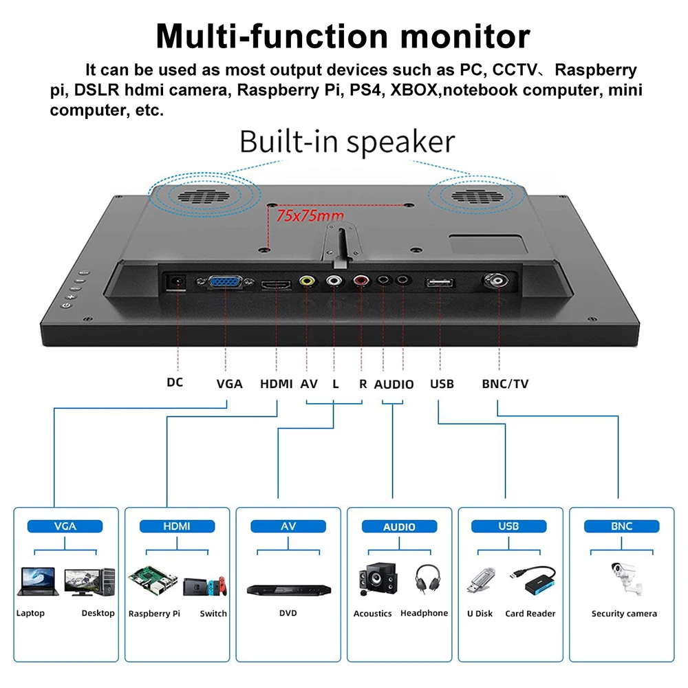 Imagem -02 - Mini pc Monitor com Hdmi Vga av Bnc Monitor de Computador Pequeno Laptop Ps4 Xbox 13.3 11.6 10.1 1366x768