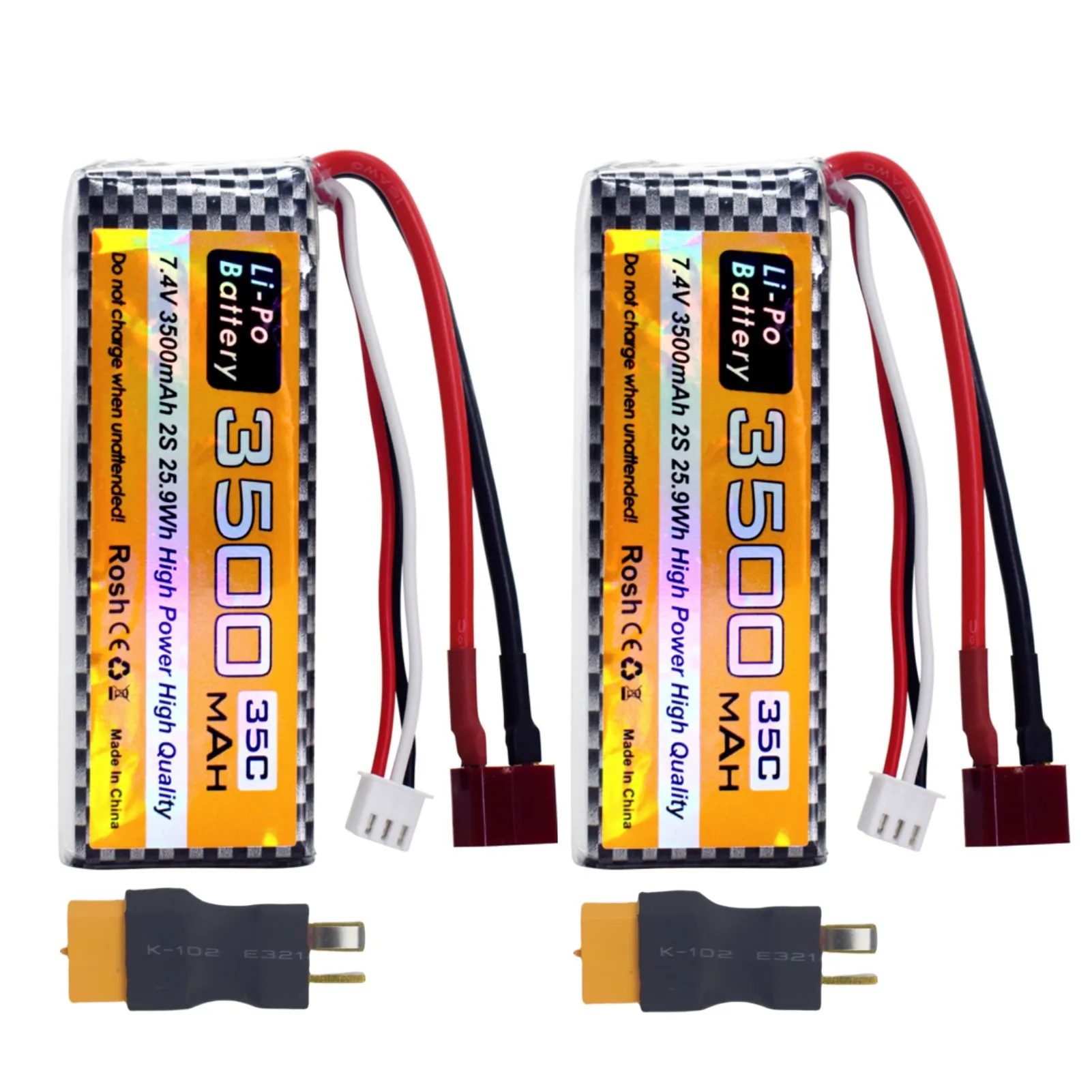 

2PCS 7.4V 35C 3500mAh LiPo Battery For WLTYOS 104001 104002 144010 144001 124018 124019 MJX 14301 14302 14210 14209 H16PL RC Car