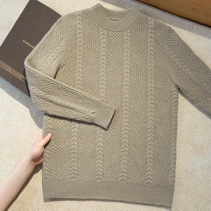 

Мужской пуловер с воротником-стойкой, осень-зима, 100% кашемировый свитер, умный повседневный трикотаж, однотонный базовый стиль, мягкая теплая одежда, топы