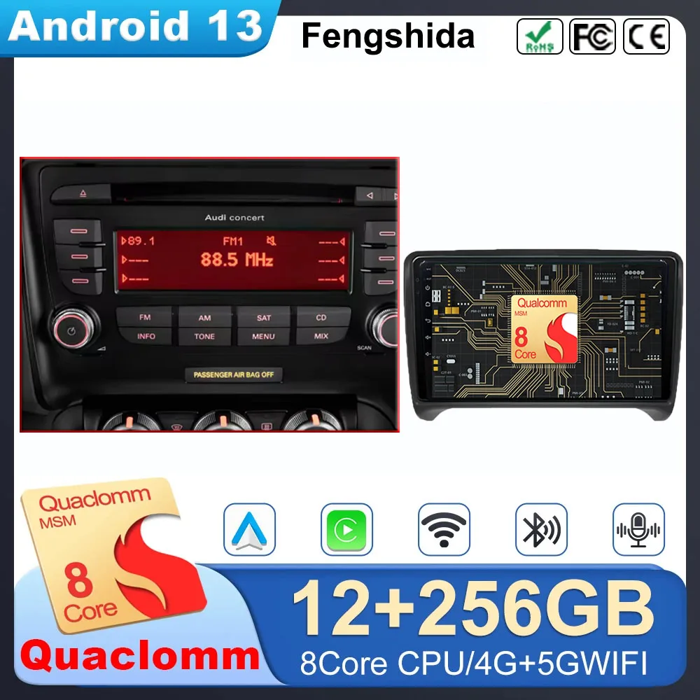 

Видео-мультимедийный плеер Android 13 Автомобильный для Audi TT MK2 8J 2006 2007-2014 DSP Стерео GPS Bluetooth Сенсорный экран carplay