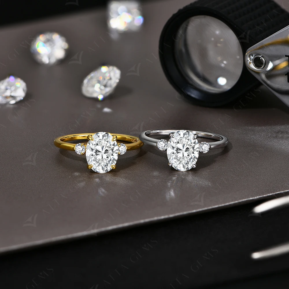 ATTAGEMS 2CT Oval Cut Moissanite Solitaire Ring for Women Lab Grown VVS1 Diamond 9*7mm S925 Silver 18K Gold Wedding Fine Jewelry