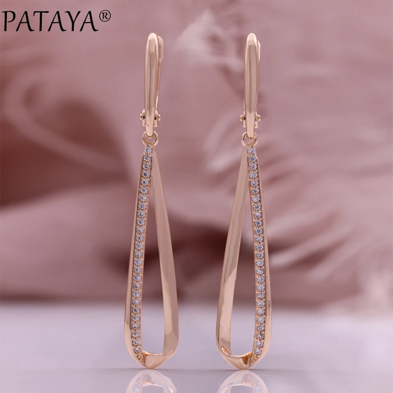 PATAYA Trendy 585 Rose Gold Color Natural Zircon Long Drop Earrings Fashion Jewelry Tassel Dangle Earrings Fine Jewelry