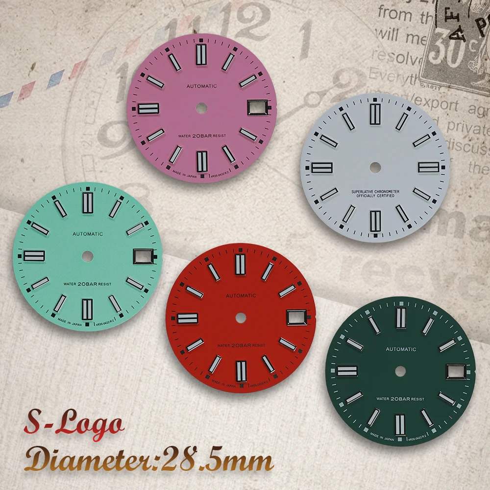 28.5mm S Logo NH35 Dial Matte Tiffany Blue Dial Fit NH35 Movement C3 Green Luminou Day Just Watch Modification Accessories