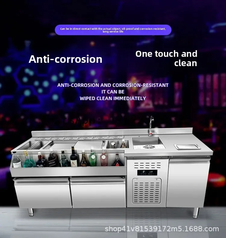 x1 Stainless steel bar counter bartending station ice chest cocktail cabinet design refrigerated display showcase freezer