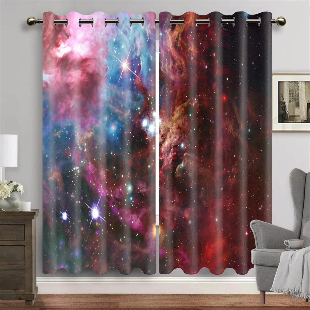 Viola blu Galaxy Space Universe Stars tende per finestre stellate per soggiorno camera da letto per bambini bagno Kicthen Door Home Decor2Pcs