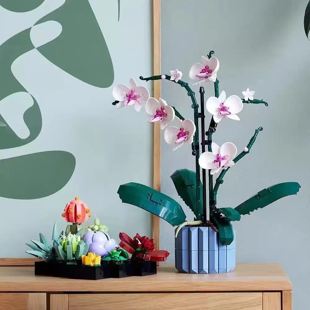 Bouquet di fiori di orchidea Blocchi di costruzione Set di fiori Blocco Bonsai Modello di pianta Mattoni Romantico fai da te Regalo di compleanno di San Valentino ﻿