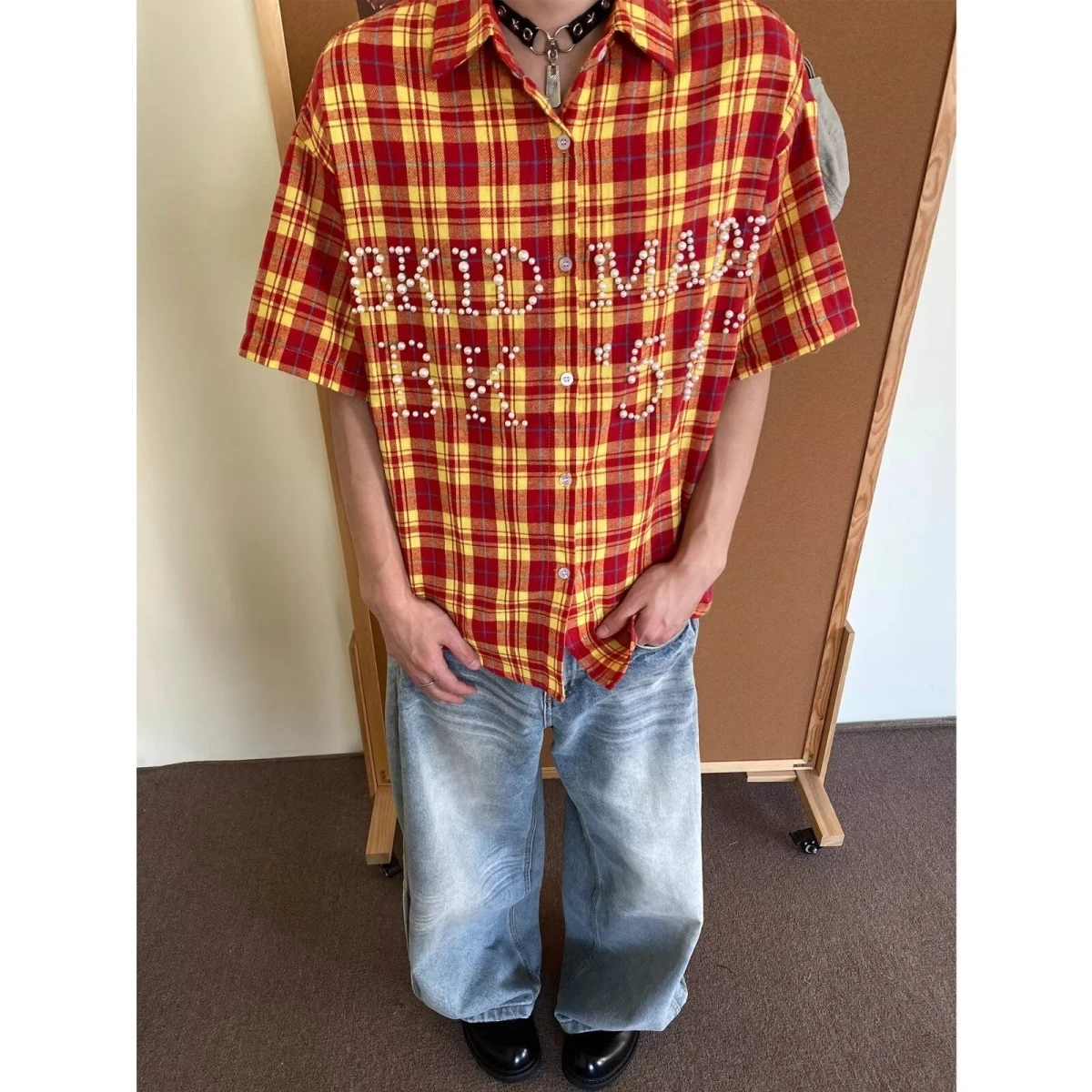 

American Sle Retro Red Plaid Men's ort Sve irt Spring Summer Loose Couple Outerwear Sun Protection Design Sense