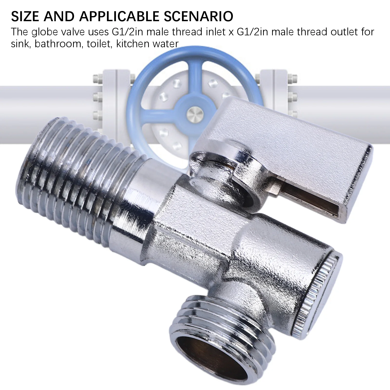 Angle Stop Valve G1/2in Male Inlet Outlet Non Slip Water Shut Off Globe Valve Adjustable Waterflow with Coated Shell for Toilet