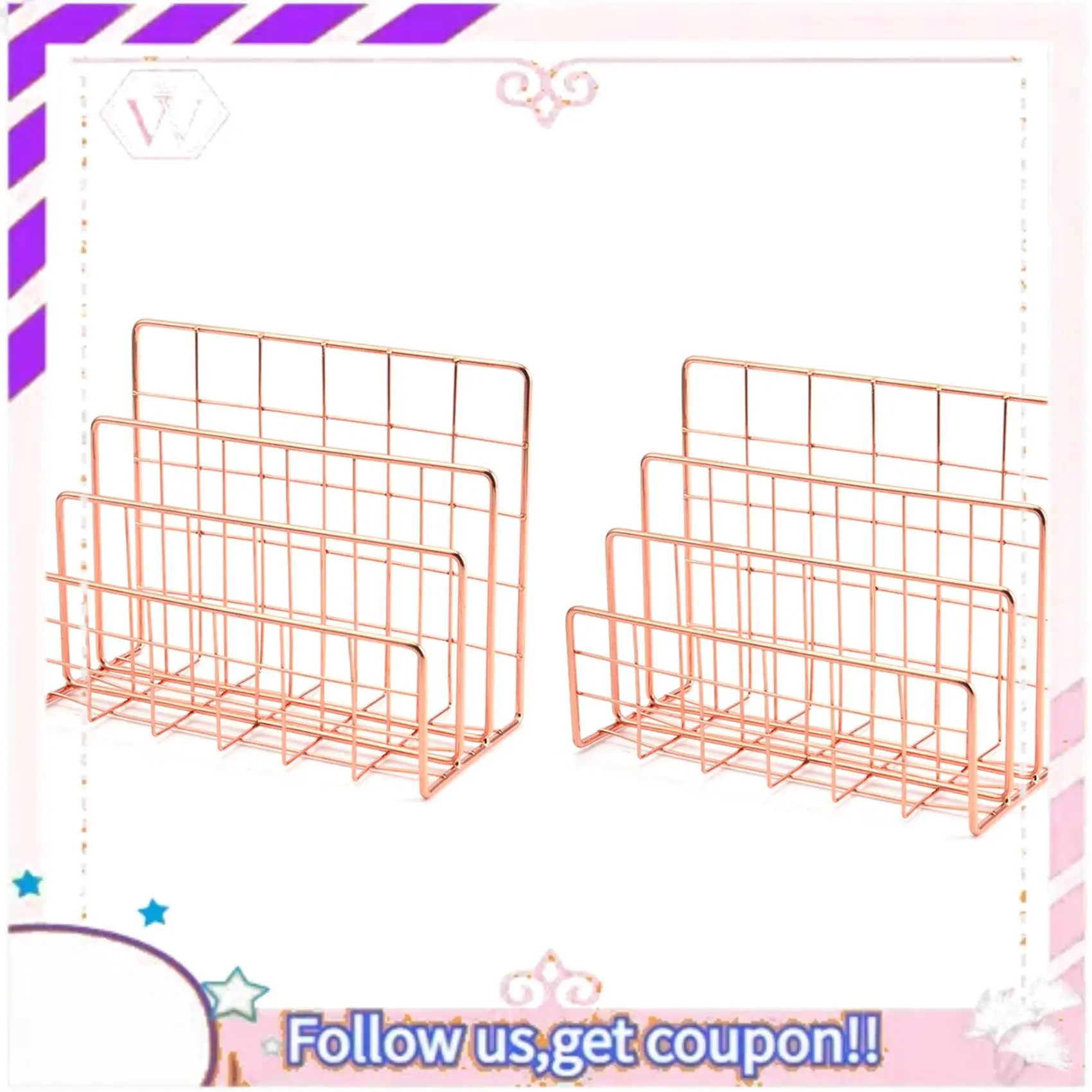 Y74A-2X رف الكتب المكتبي سطح المكتب الذهب الوردي كتلة الكتب المعدنية ثلاثة طبقة سطح المكتب مجلة الرف حامل كتب #4