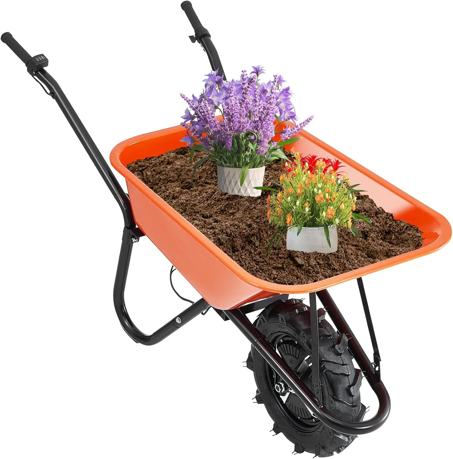 

Electric Wheelbarrow Cart, 500W Powered Utility Garden Wagon Dump Cart, 4 Cu. Ft. Load & 330 lbs Capacity with Metal Handle