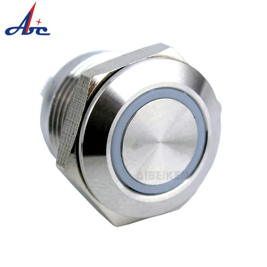 16MM Super Short Housing Ultra Thin Type Metal Push Button Flat Round Head Momentary Type Push Button with LED Ring