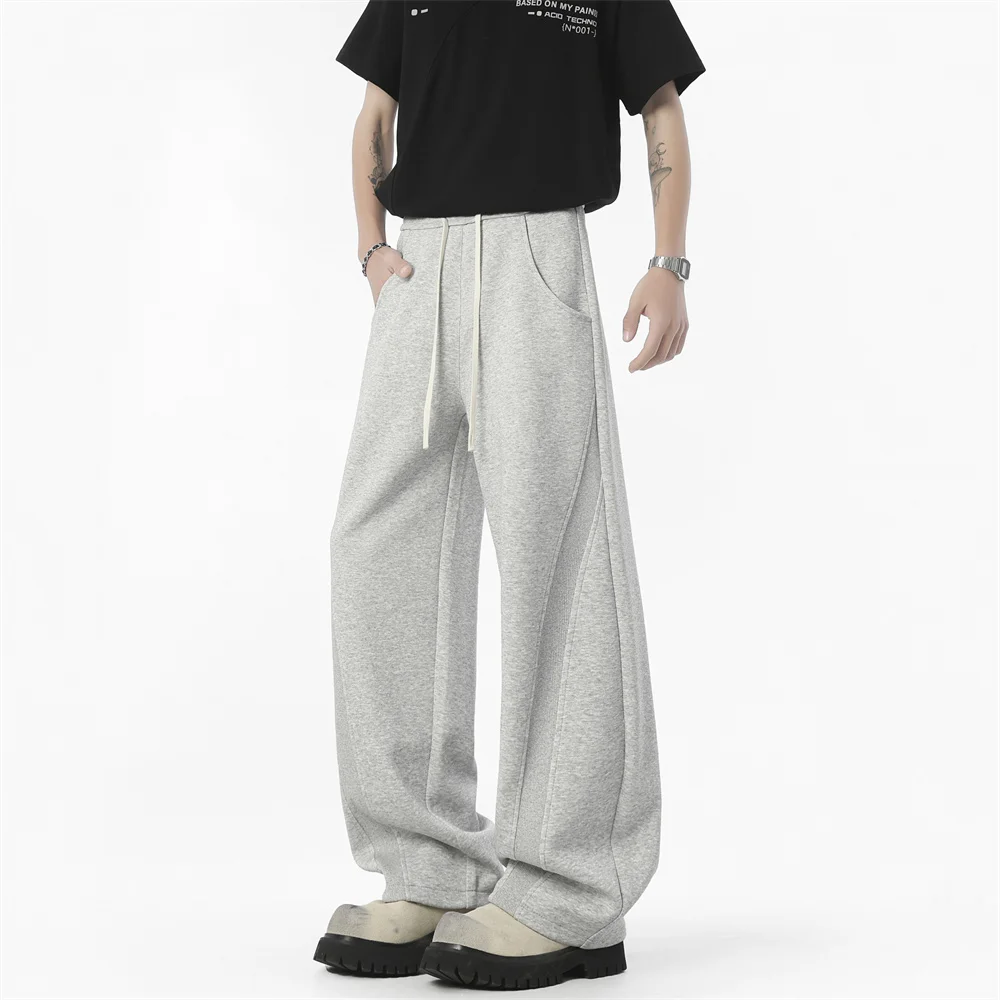 الخريف الرجال نظيفة صالح Sweatpants الكورية الانحناء سكين السراويل الرجال الحد الأدنى مستقيم الساق منتصف الارتفاع واسعة الساق بناطيل طويلة غير رسمية