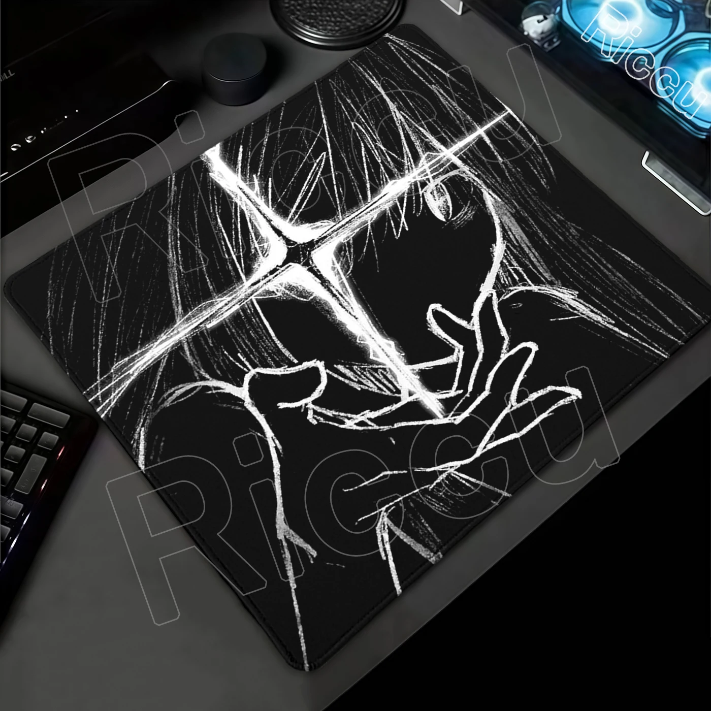 Schwarz-Weiß-Linien Niedliche Comic-Mädchen Mauspad Anime-Mädchen Schreibtischunterlage Büro PC-Gehäuse Mauspad Gamer Tischmatten Kleiner Gummiteppich