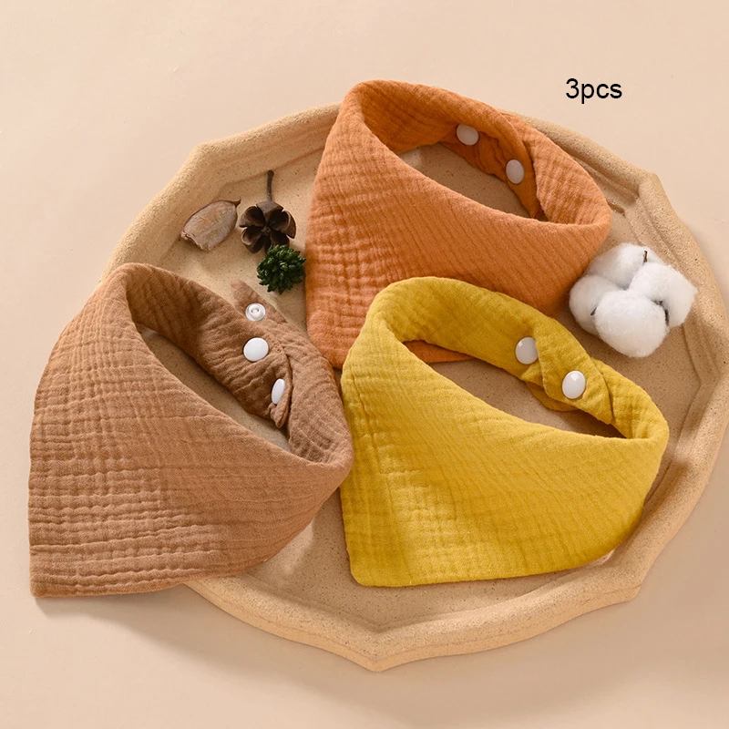 3pcs Baby Solid Color Pure Cotton Muslin Drool Towel Soft, Skin Friendly, Absorbent, Fast Fashion Color Muslin Bib Six Layer