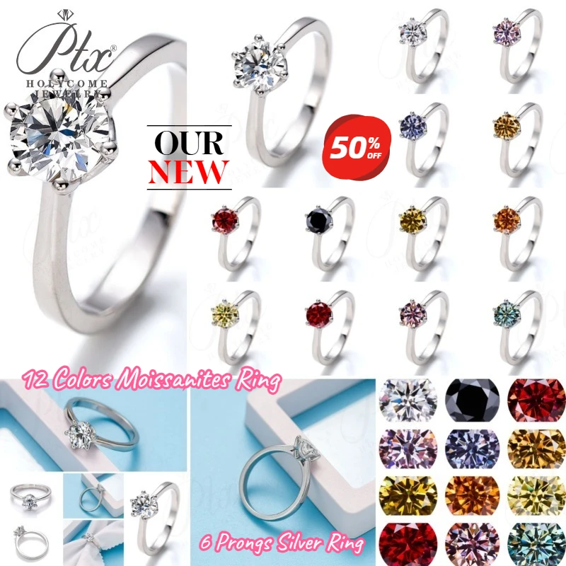

Multi Colors Moissanite Ring 12 Colors Round 1CT 925 Sliver Fine Jewelry Birth Stones Wedding Gift Women Jewel Ring Silver Ring