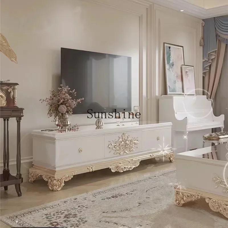 French light luxury solid wood carving palace high-end solid wood three-person sofa concubine living room combination  FT