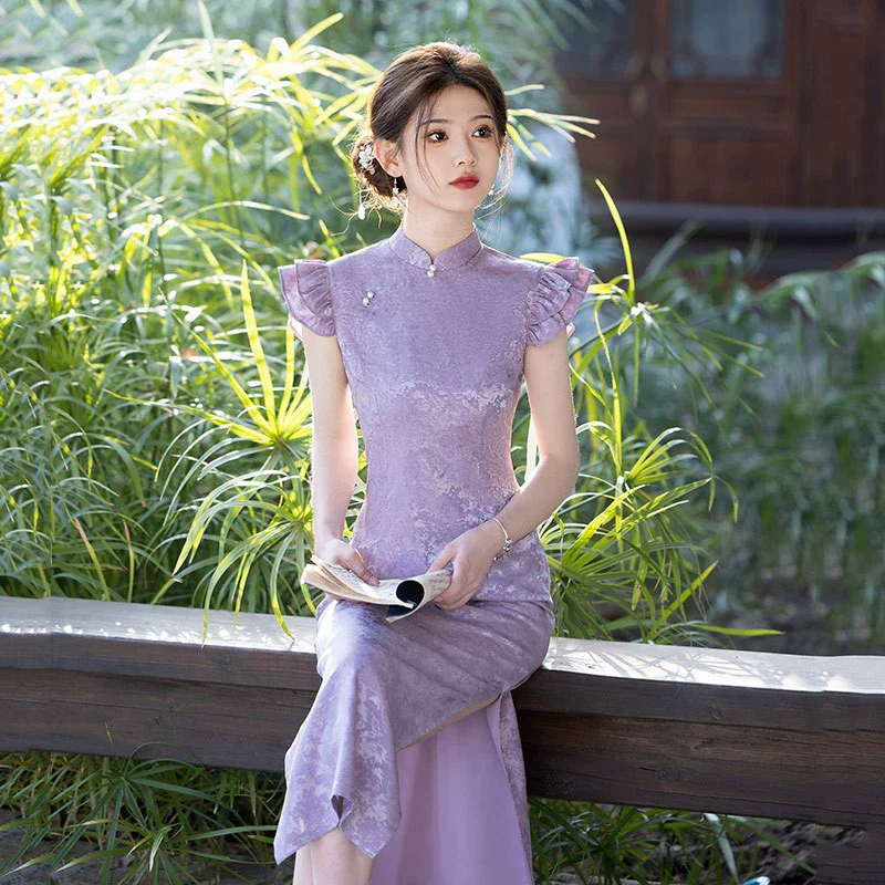 

New Chinese Style Purple Qipao Improved Dress with Chinese Style Charm for Women 2025 New Spring/Summer Qipao Dress