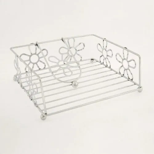 Evvehediyelikeşya Fame Kitchen Decorative Chrome Plated Metal Flower Decorated Napkin Holder