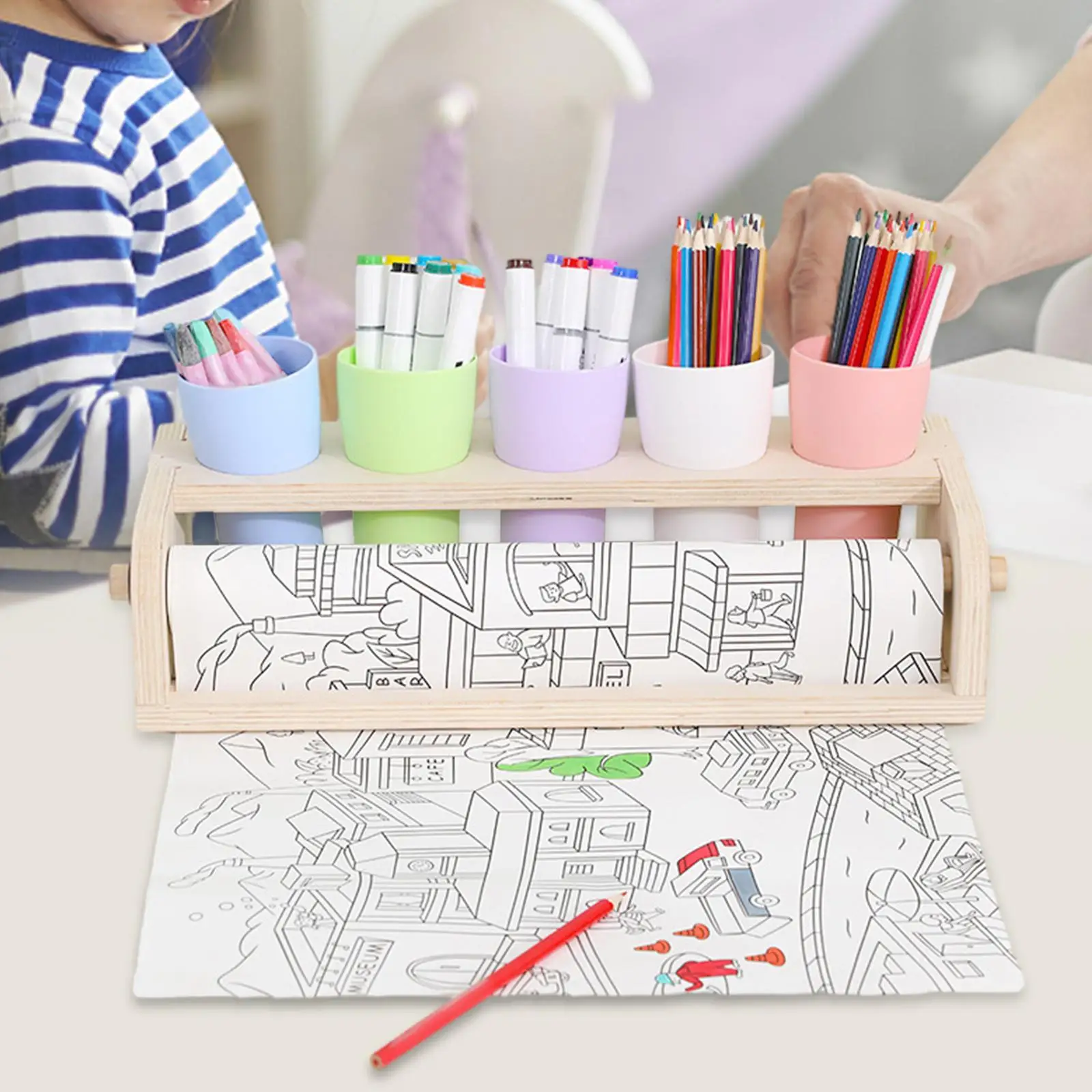 Desktop Paper Roll Dispenser Paper Roll Stand Pen Holder Stable Christmas Gifts for Kids Drawing Writing Painting