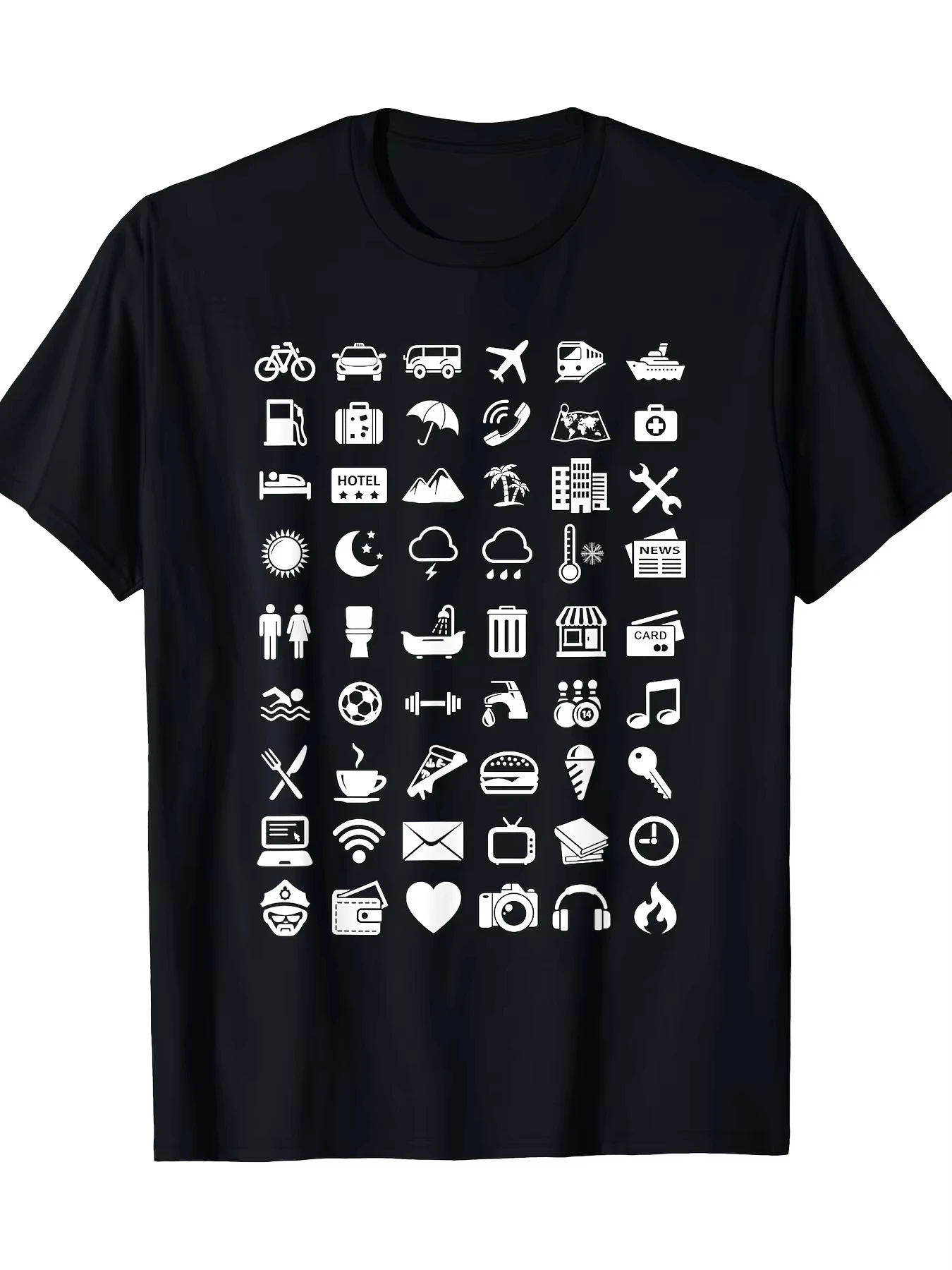 Unisex Travel Language Icon Graphic T-Shirt, Aesthetic Casual Crew Neck Short Sleeve Tee, Soft Comfort Daily Wear Top