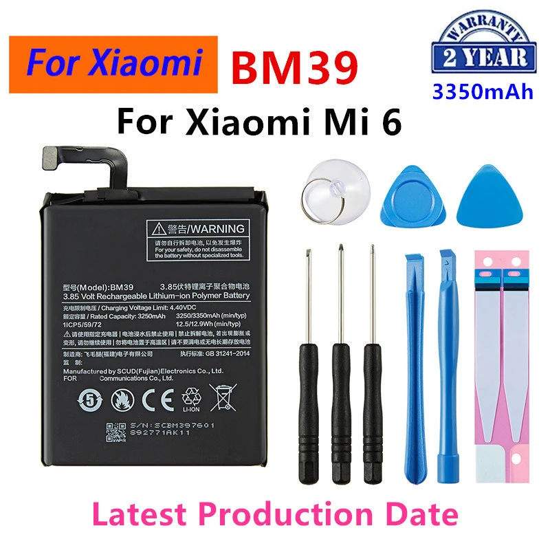 

Совершенно новый аккумулятор BM39 3350 мАч для Xiaomi 6 Mi 6 Mi6 BM39, высококачественные сменные аккумуляторы для телефона