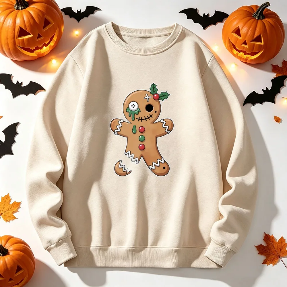 Spooky Voodoo Gingerbread Sweatshirt Pastel Goth Broken Cookie Stitch Face Holly Berry Dark Christmas Kawaii Horror Pullover Top