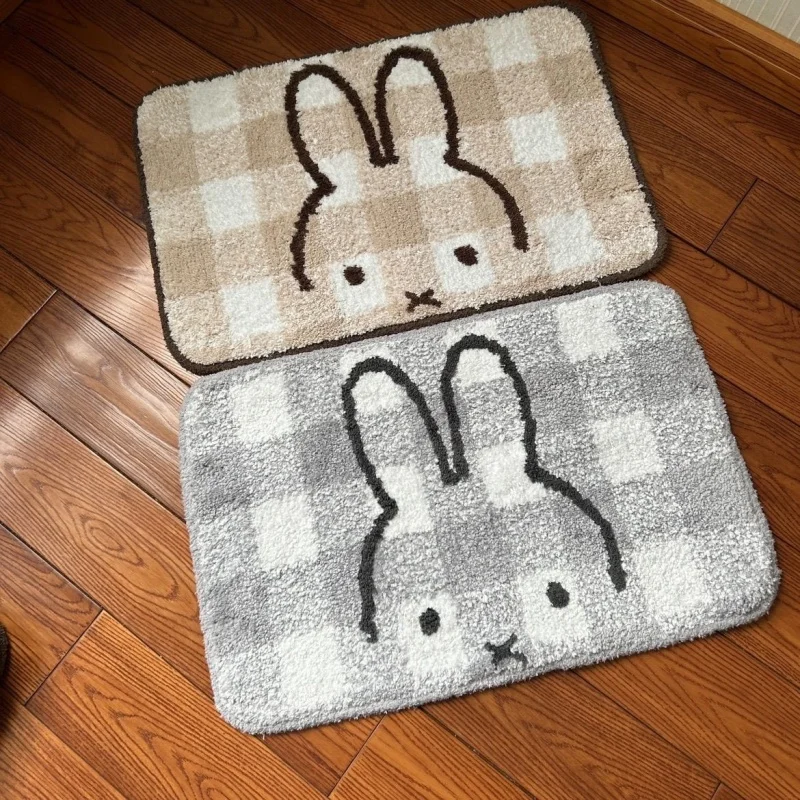 New Kawaii Anime 25 new Mifei Rabbit plaid absorbent floor mat bathroom anti slip floor mat entrance door carpet